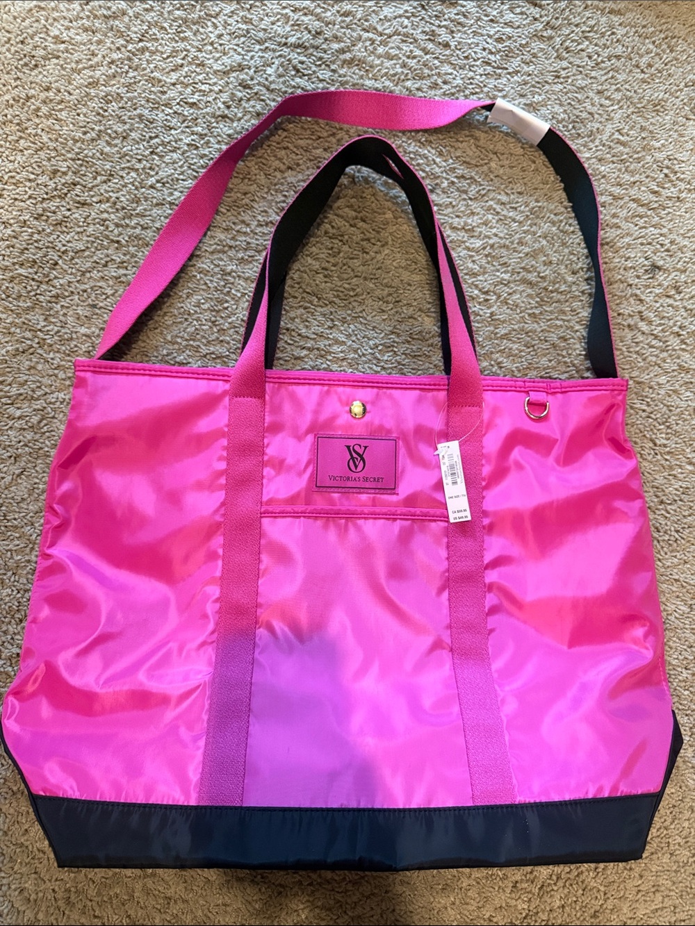 Victoria's Secret Hot Pink Nylon Tote with Black Trim